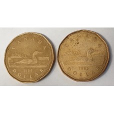 CANADA 1989 . ONE 1 DOLLAR . 2x LOONIE COINS . COLLECTABLE
